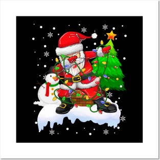 Santa Christmas Lights Dabbing Through The Snow Dabbing Santa Snowman Xmas Posters and Art